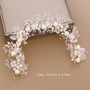 Große Blume Weiße Perle Kristall Haar Kopf Band Zubehör Braut Hochzeit