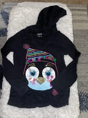 Justice girls sz. 14 black winter hat/sequin penguin design lightweight hoodie.  - Image 1 of 4