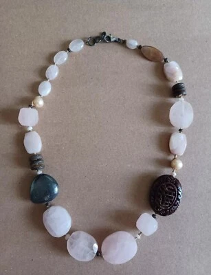 Collar Silpada Cuarzo Rosa Perla Madera Seda Anudada N1819 Plata de Ley Foto 1 de 4