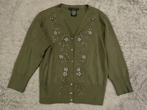Apostrophe Sweater Girls Large (14-16) Cardigan Long Sleeve Green Pearls Silk - Picture 1 of 6