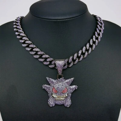Hip Hop Iced Out Gengar Pendant Necklace with Diamond Cuban Chain Jewerly - Image 1 of 4