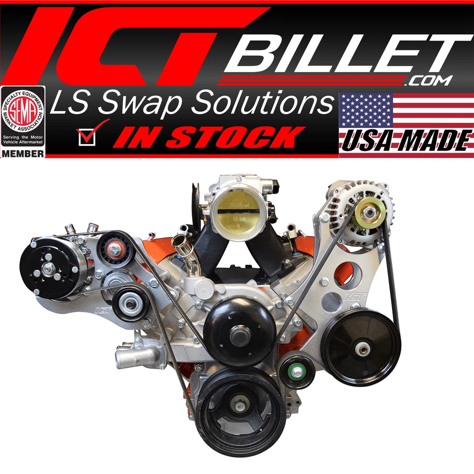 Camión ICT Billet LS - Kit de soporte de bomba de dirección asistida/alternador LS de montaje alto Foto 1 de 4