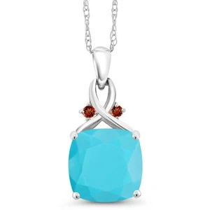 10K White Gold Green Turquoise and Garnet Pendant Necklace For Women (3.07 - Picture 1 of 4