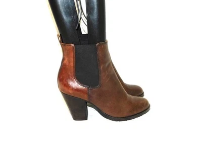 Frye Talla 9.5 M Marrón Tate Chelsea Botas Cuero Tacones Botines Tacón Apilado Foto 1 de 4