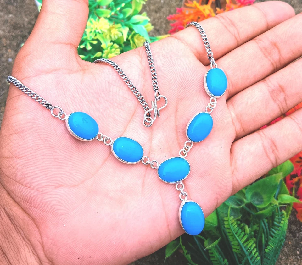 Collar de piedras preciosas de calcedonia enchapado en plata de ley 925 1 pieza joyería regalo Foto 1 de 1