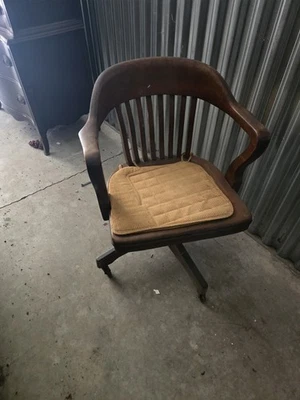 SILLÓN vintage de banquero/abogado/oficina con ruedas ajustable inclinación giratoria roble tigre Foto 1 de 2