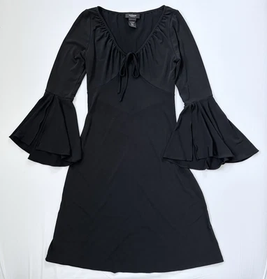 复古 90 年代 Express 弹力黑色哥特长袖喇叭臂连衣裙女式 5/6 — 第 1/4 张图片