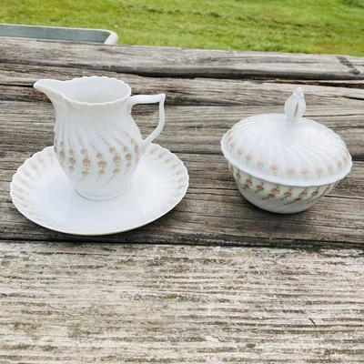 Royal Tettau Bavaria Bone China azúcar y crema con tapa con platillo rosa remolino Foto 1 de 4