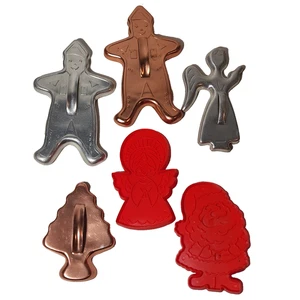 Stampo tagliabiscotti vintage 2 Hallmark rosso più 2 rame 2 metallo lotto di 6 con manici - Foto 1 di 10