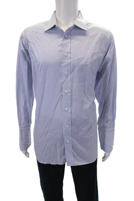 Camisa de vestir Burberry London para hombre de algodón con cuello a rayas manga larga azul talla 17 Foto 1 de 4