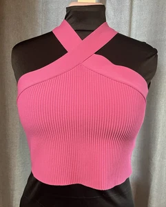 NWT Sincerely Jules Fucshia/Pink Knit Cross-Halter Crop Top - XL - Picture 1 of 9