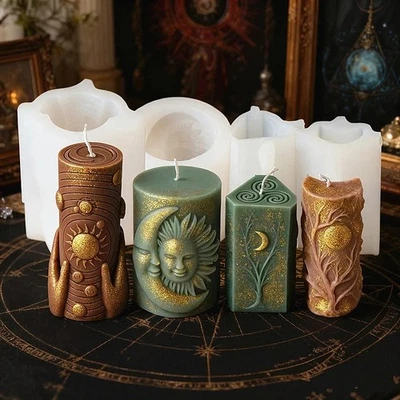 Vela de alivio de fases lunares del sol molde de silicona pilar patrón zodiacal velas moldes Foto 1 de 4
