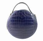Celia Blue Embossed Croco Round Shoulder Leather Bag