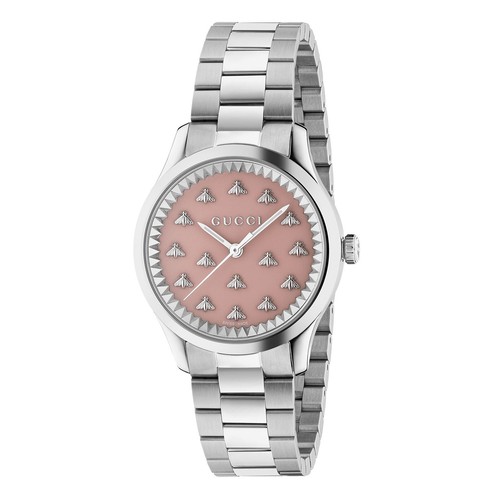 Orologio da donna Gucci G Timeless YA1265033 32 mm quadrante rosa laccato motivo ape