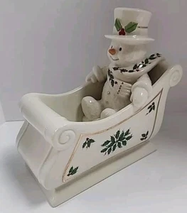 Vintage Lenox Happy Holly Days Schneemann im Schlitten Süßigkeitenschale/Schüssel 6,75" NEU mit Etikett - Bild 1 von 10