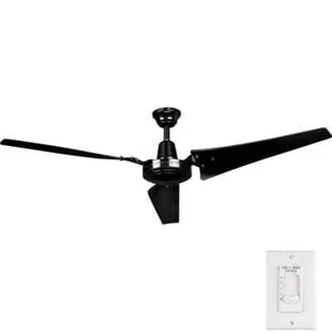Industrial 60 in. Indoor/Outdoor Black Ceiling Fan with Wall Control, Downrod an - Picture 1 of 7