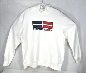 H&M Men's SURFACEEARTH Logo Long Sleeve Fleece Pullover Hoodie Size XL White New - Picture 1 of 4