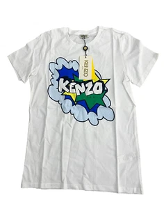 KENZO KIDS KJ10638 T-SHIRT Unisex Logo Tee Short Sleeve White 14A XS - Picture 1 of 5