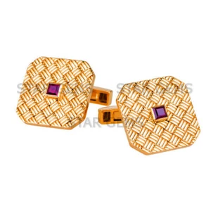 Natural Ruby Gemstone 14k Gold Plated Silver Cufflink For Mens Gift For Him CF89 - Picture 1 of 2
