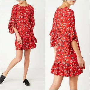 Maje Rahimi Red Floral Print Ruffle Wrap Warm-Weather Dress Size S - Picture 1 of 16