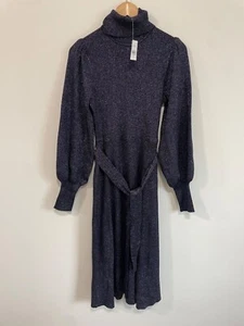 Ann Taylor Shimmer Turtleneck Long Sleeve Sweater Knit Midi Dress Size Medium - Picture 1 of 3