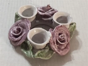 HAND SCULPTED ,ITALIAN?, 5.5" DIAMETER FLORAL TRIPLE CANDLE RING / HOLDER . - Picture 1 of 9