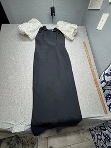 Vtg Albert Nipon by Night Formal Dress Sz 12 Black/White Puffy/Sequin Sleeves - Picture 1 of 6
