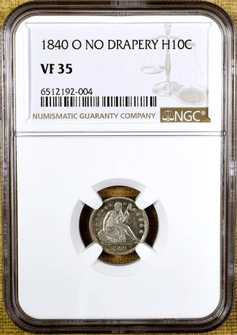 1840-O No Drapery NGC VF35 Seated Half Dime - Better Date - PQ !!! I Grade XF40 Cover