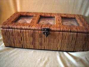 Wicker Storage Box with Three Inserts for Photos- 13.5" x 7 "x 4" - Picture 1 of 4