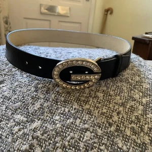 1980s Guess Rhinestone Black Leather Belt Small 8-10 - Picture 1 of 13
