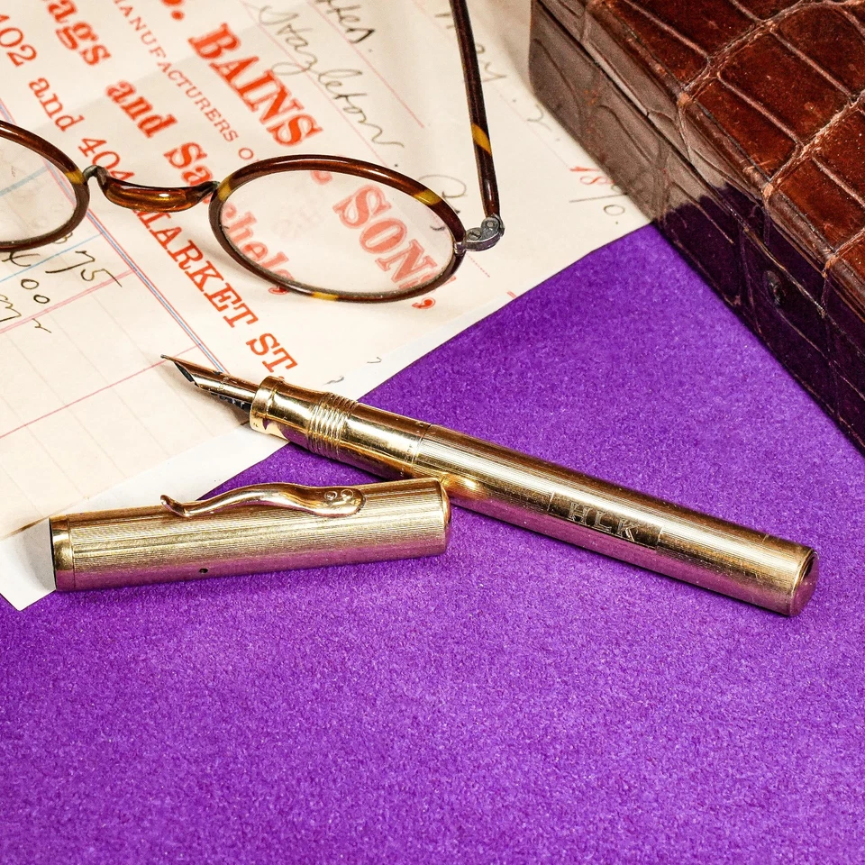 Elegante Art Deco Antiguo 14k Plumín Lleno de Oro Pluma Estilográfica Escritorio Accesorio de Escritura Foto 1 de 4