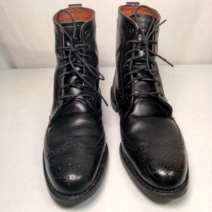 Allen Edmonds Dalton Boots Men 10 D Black Leather Brogue Wingtip Lace Up - Picture 1 of 20