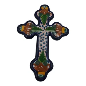 Croce Talavera ceramica argilla ornamento da parete messicano dipinto a mano - Foto 1 di 7