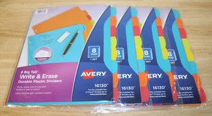4 CONFEZIONI Avery 16130 Scrivi e Cancella 8 Divisori in Plastica Durevole Big Tab, Multicolore - Foto 1 di 1