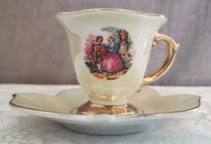 Rare Couples Yellow Lusterware Demitasse Teacup and Leaf Shaped Saucer (Japan) - Picture 1 of 9