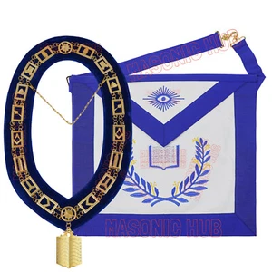 Delantales y collares de cadena Masonic Regalia Blue Lodge CAPELLANINA de piel de cordero + joya gratis - Imagen 1 de 10