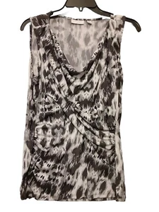 New York & Company Blouse Women’s Small Sleeveless Gray White Poly Spandex - Picture 1 of 11