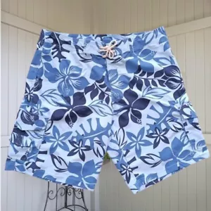 Vintage Mens Board Shorts Size 36 Blue Floral Y2K 2000s Hibiscus Surfer Hippie - Bild 1 von 12