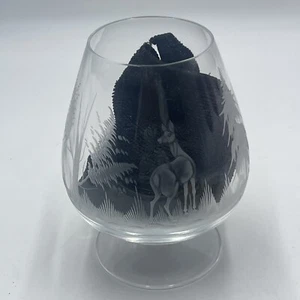 Antique Etched Bohemian Clear Glass Large 7” Brandy Snifter, Deer And Trees - Picture 1 of 6