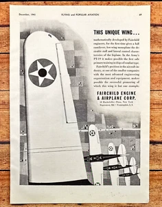 Fairchild Motor & Flugzeug Flügel Vintage Printanzeige 1941 - Bild 1 von 6