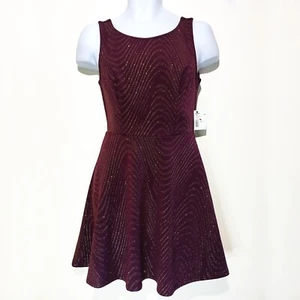 Bailey Blue Plum & Gold Sparkle A-Line Deep Back V-Neck Mini Skater Dress Size M - Picture 1 of 14