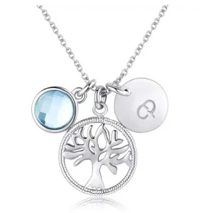 Damen Halskette Lebensbaum echt 925 Silber Sterling Zirkonia Anhänger Muttertag - Bild 1 von 2