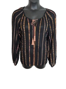 Sundance Damen XL schwarz Bauern transparent Bluse Top L/S Witchy dunkel Goth Boho E522 - Bild 1 von 12