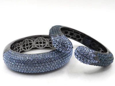 2pc LOT OF VINTAGE "JOAN BOYCE" HINGE BRACELETS w/LIGHT & DARK BLUE RHINESTONES - Image 1 of 4