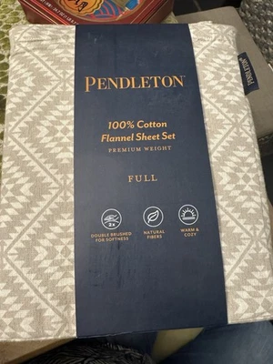 NWT Pendleton COTTON FLANNEL 4-Pc FULL Sheet Set TUCSON TAN/IVORY DIAMOND AZTEC - Image 1 of 3