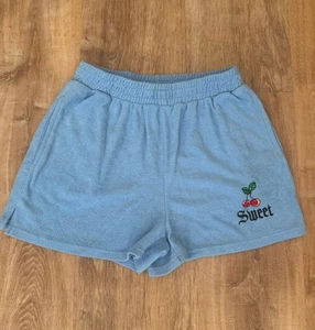 "Pantalones cortos de tela de felpa azul cerezas talla grande favoritos de culto cordón elástico 3""" - Imagen 1 de 12