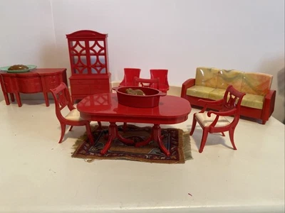 ideal dollhouse furniture plastic large Lot Red Mixed Furniture 1950 - Image 1 of 4