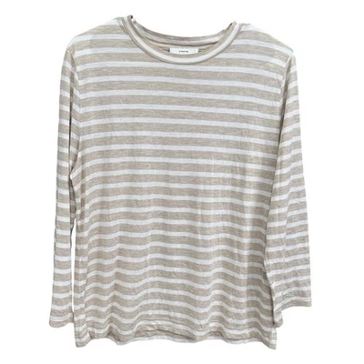 Camiseta Top Vince Mujer Manga Larga Rayas Cuello Redondo Informal Beige Crema L Foto 1 de 4