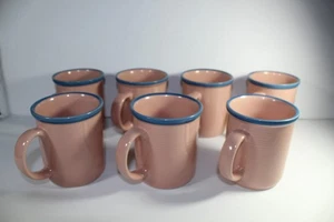 Set of 7 Vintage Rio Stoneware Coffee Mugs Pastel Pink & Blue 12 Ounce - Picture 1 of 6