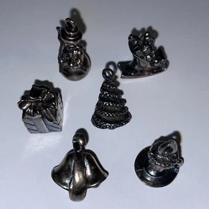 Dijes de plata Reed & Barton vacaciones de Navidad, juego de 6 vintage - Imagen 1 de 16